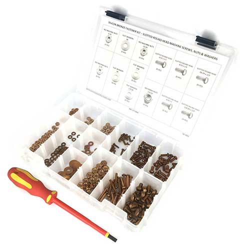 Kit Assortment, Electrician's Machine Screws & Driver, Slotted Round Head, Silicon Bronze, 377 Piece