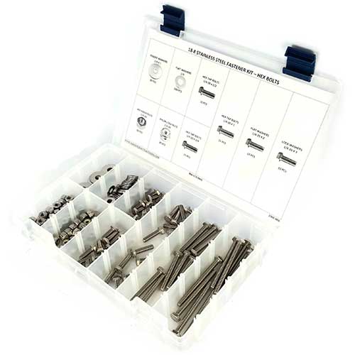 Kit Assortment, Hex Tap Bolts with Nuts and Washers, Stainless Steel 18-8, 256 Pieces
