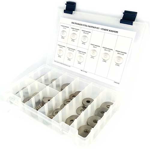 Kit Assortment, Fender Washers,  Stainless Steel 304, 136 Pieces