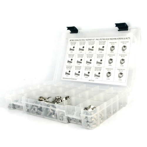 Kit Assortment, Metric Machine Screws with Nuts, Phillips Pan Head, Stainless Steel, 751 Pieces