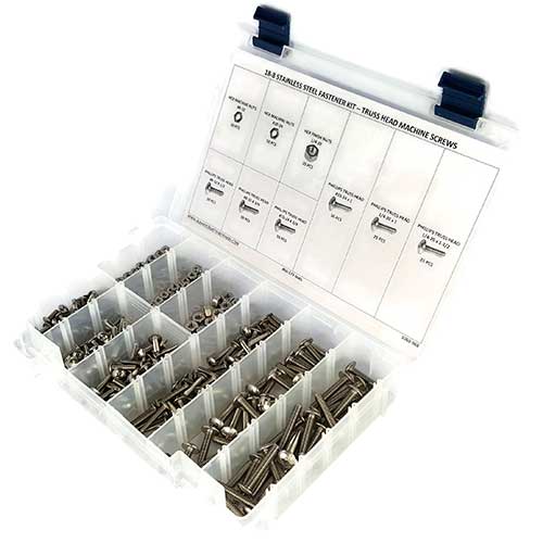 Kit Assortment, Machine Screws with Nuts, Phillips Truss Head, Stainless Steel 18-8,  376 Pieces Kit Assortment, Machine Screws with Nuts, Phillips Truss Head, Stainless Steel 18-8,  376 Pieces
