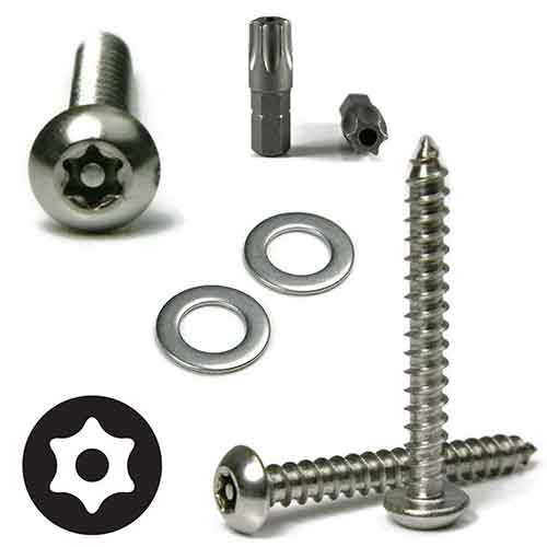 Kit, Tamper Proof License Plate Mounting, Sheet Metal Screws Star Drive Button Head, Stainless Steel