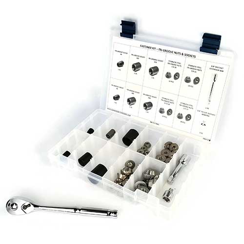 Kit Assortment, Tri Groove Socket Set with 316 Stainless Steel Tamper Proof Nuts
