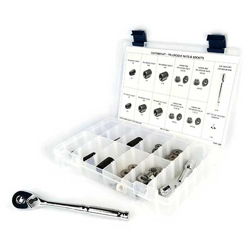 Kit Assortment, Tri Groove Socket Set with Zamak 5 Zinc Tamper Proof Nuts