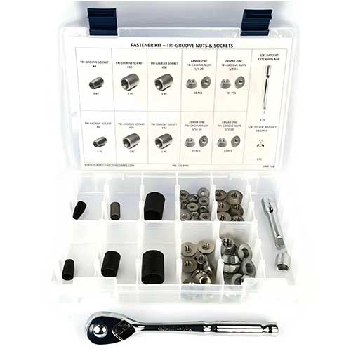 Kit Assortment, Tri Groove Socket Set with Zamak 5 Zinc Tamper Proof Nuts