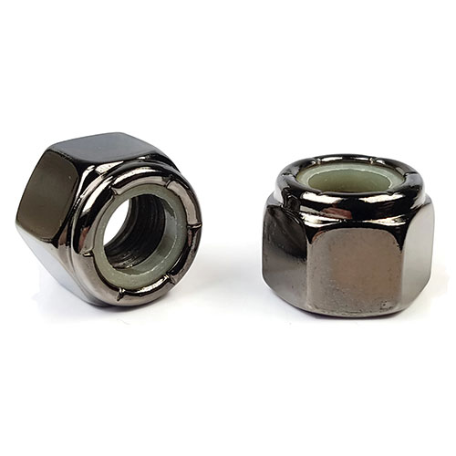 Nylon Lock Nuts, Black Chrome Plated Steel, - 3/8"-16