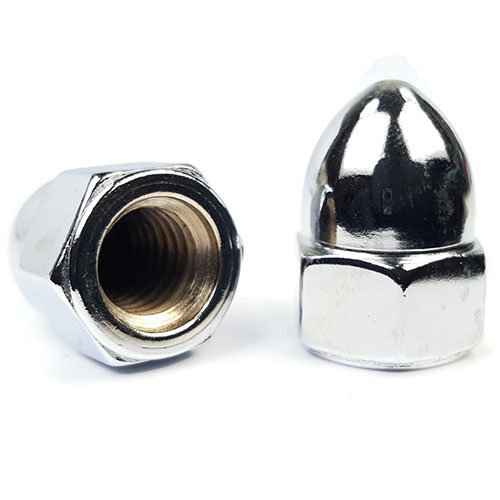 Acorn Nuts, Chrome Plated Steel, 3/8"-16