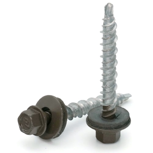 Roofing Screws, Fastgrip™, Hi-Lo Thread Mini-Driller™, Bronze, #10