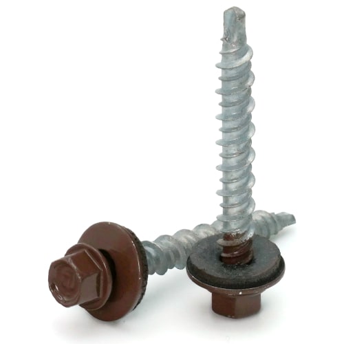 Roofing Screws, Fastgrip™, Hi-Lo Thread Mini-Driller™, Brown, #10