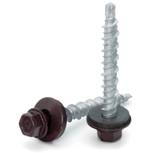 Roofing Screws, Fastgrip™, Hi-Lo Thread Mini-Driller™, Burgundy, #10