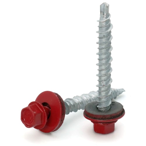 Roofing Screws, Fastgrip™, Hi-Lo Thread Mini-Driller™, Crimson Red, #10