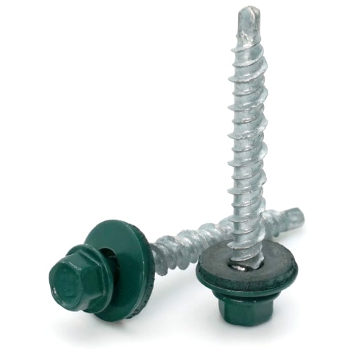 Roofing Screws, Fastgrip™, Hi-Lo Thread Mini-Driller™, Forest Green, #10