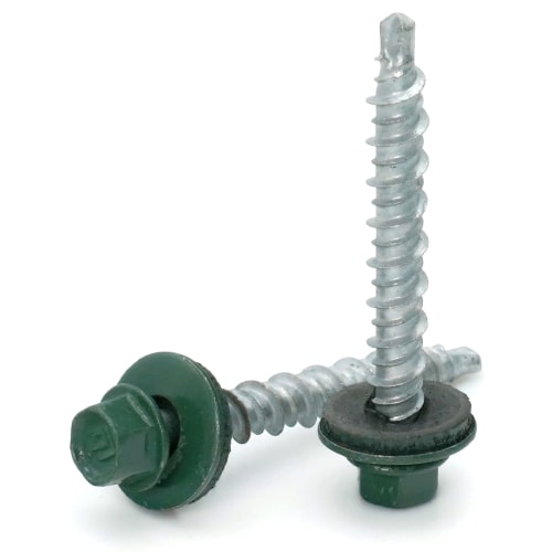 Roofing Screws, Fastgrip™, Hi-Lo Thread Mini-Driller™, Green, #10