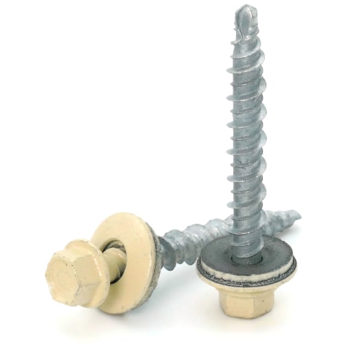 Roofing Screws, Fastgrip™, Hi-Lo Thread Mini-Driller™, Ivory, #10