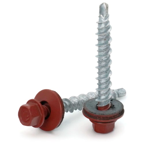 Roofing Screws, Fastgrip™, Hi-Lo Thread Mini-Driller™, Red, #10