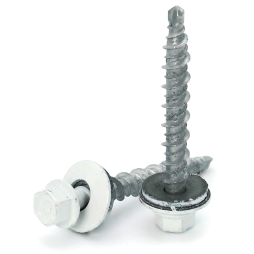 Roofing Screws, Fastgrip™, Hi-Lo Thread Mini-Driller™, White, #10