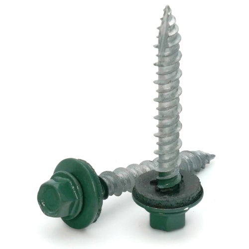 Roofing Screws, Fastgrip™ Hi-Lo Thread, Type 17 Point, Green, #10