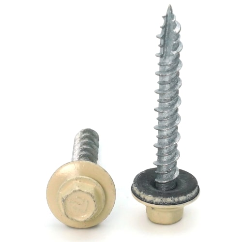 Roofing Screws, Fastgrip™ Hi-Lo Thread, Type 17 Point, Ivory, #10 x 1-1/2"