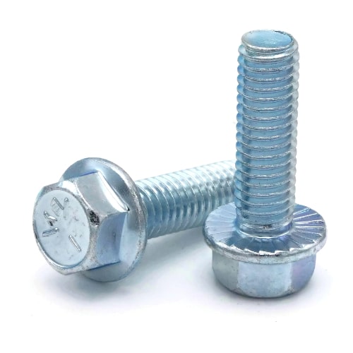 Flange Bolts, Hex Serrated, Zinc Plated Steel, 3/8"-16