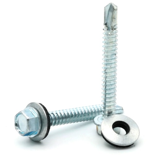 Roofing Siding Screws, Hex Washer EPDM Head, Self Drilling TEK 3, Zinc Plated Steel, #10-16