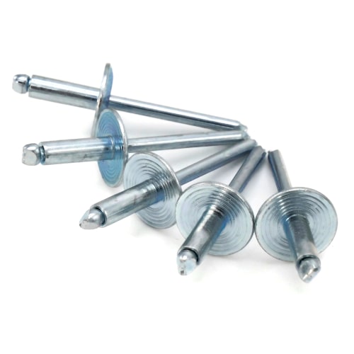 POP Rivets, Large Flange, Dome Head Open End, All Steel, 1/8" (#4 LF) POP Rivets, Large Flange, Dome Head Open End, All Steel, 1/8" (#4 LF)