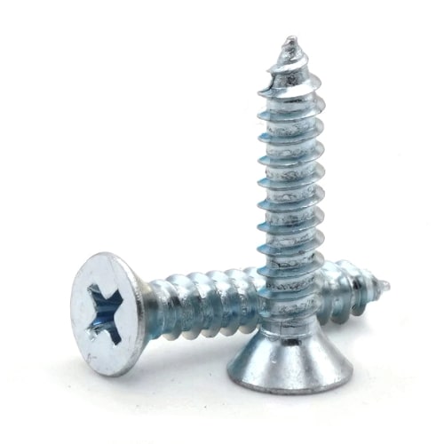 Sheet Metal Screws, Phillips Flat Head, Zinc Plated Steel, #4