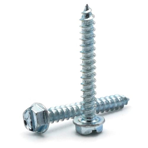 Sheet Metal Screws, Slotted Hex Washer Head, Zinc Plated Steel, #6