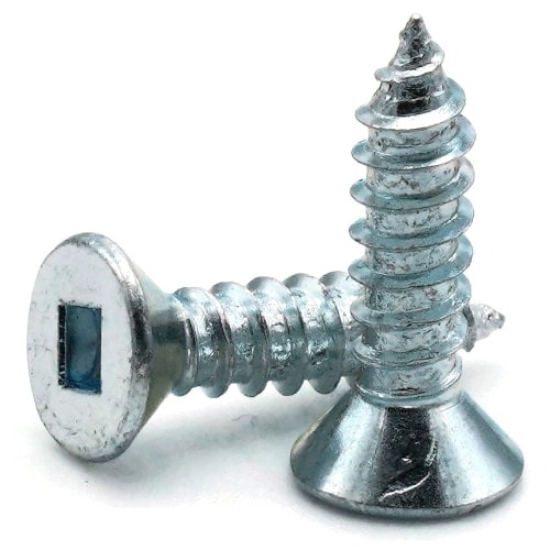 Sheet Metal Screws, Square Drive Flat Head, Zinc Plated Steel, #6-18