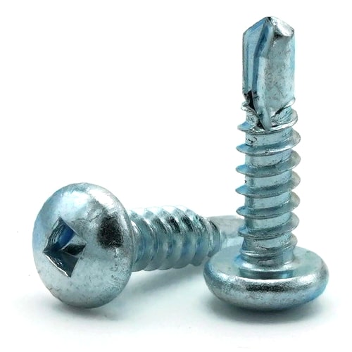 Sheet Metal Screws, Square Drive Pan Head, Self Driller TEK 2, Zinc Plated Steel, #8-18