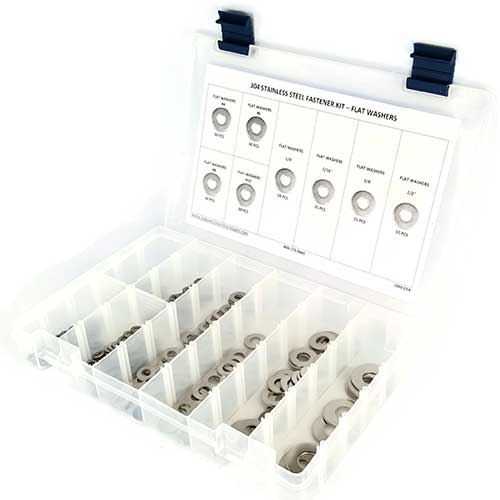 Kit Assortment, Flat Washers, Stainless Steel 18-8, 311 Pieces Kit Assortment, Flat Washers, Stainless Steel 18-8, 311 Pieces