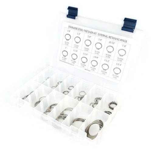 Kit Assortment, Retaining Rings Stainless Steel External, 126 Pieces